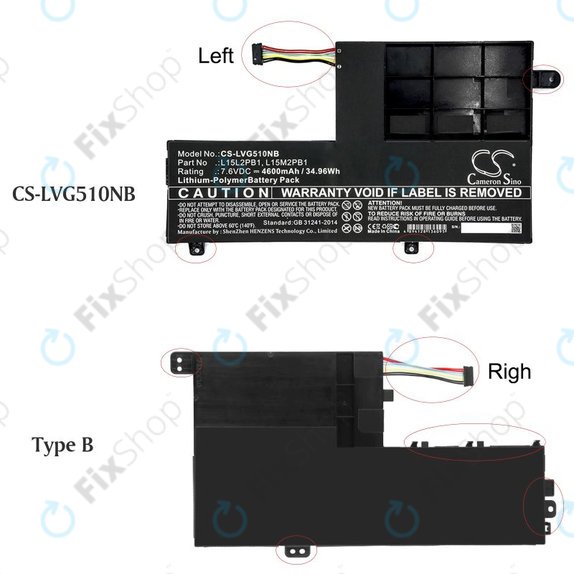 Akkumulátor Lenovo Yoga 510 14, Yoga 510 15, 4600mAh, Li-Pol, 7.6V, L15L2PB1, HQ