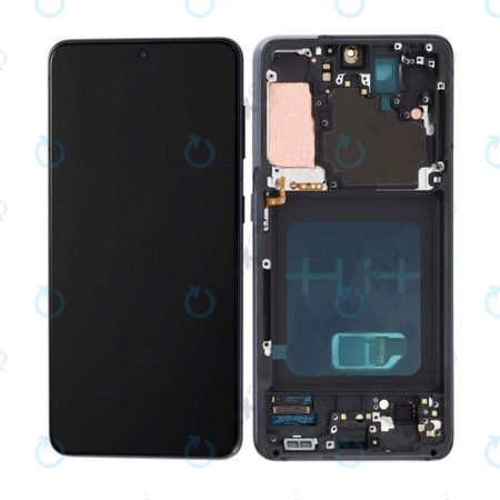 Samsung Galaxy S21 G991B - LCD Kijelző + Érintőüveg + Keret (Phantom Grey) OLED