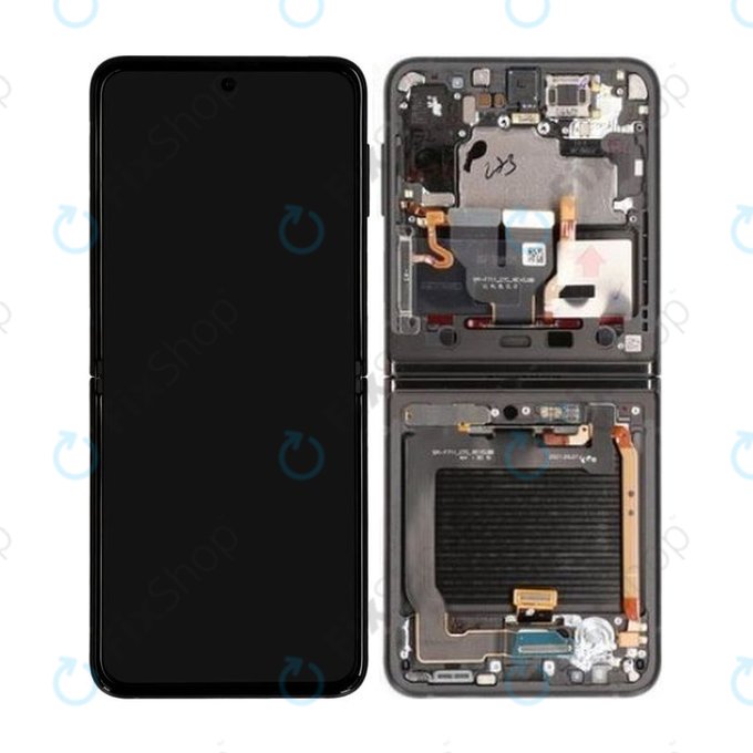 Samsung Galaxy Z Flip 3 F711B - LCD Kijelző + Érintőüveg + Keret (Phantom Black) - GH82-26273A, GH82-27243A, GH82-27244A Genuine Service Pack