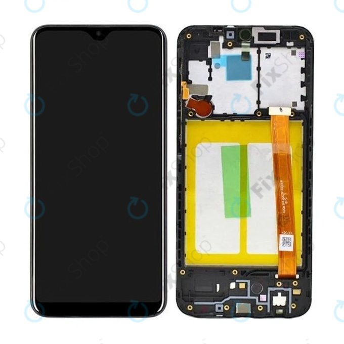 Samsung Galaxy A20e A202F - LCD Kijelző + Érintőüveg + Keret (Black) - GH82-20229A, GH82-20186A Genuine Service Pack