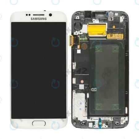 Samsung Galaxy S6 Edge G925F - LCD Kijelző + Érintőüveg + Keret (White Pearl) - GH97-17162B, GH97-17317B, GH97-17334B Genuine Service Pack