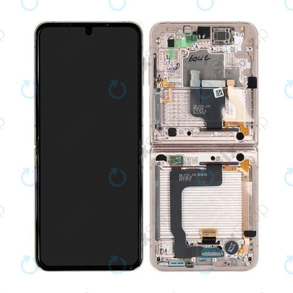 Samsung Galaxy Z Flip 4 F721B - LCD Kijelző + Érintőüveg + Keret (Pink Gold) - GH82-29440C, GH82-30238C, GH82-30239C, GH82-29441C Genuine Service Pack