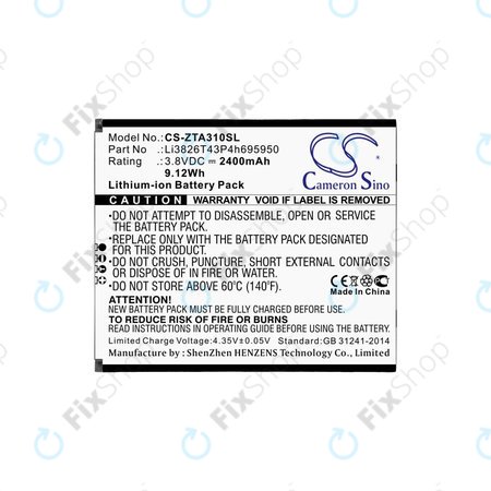 Akkumulátor ZTE Blade A3, A5, Optus X Power 2, 2400mAh, Li-Ion, 3.8V, Li3826T43P4h695950, HQ