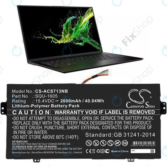 Akkumulátor Acer SF713-51, 2600mAh, Li-Pol, 15.4V, SQU-1605, HQ
