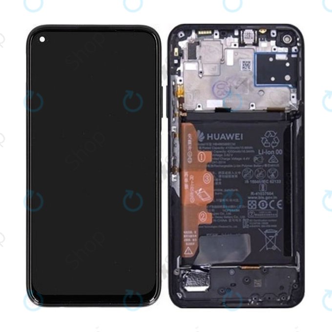 Huawei P40 lite - LCD Kijelző + Érintőüveg + Keret + Akkumulátor (Midnight Black) - 02353KFU Genuine Service Pack