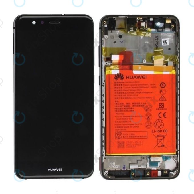 Huawei P10 Lite - LCD Kijelző + Érintőüveg + Keret + Akkumulátor (Graphite Black) - 02351FSG, 02351FSE Genuine Service Pack