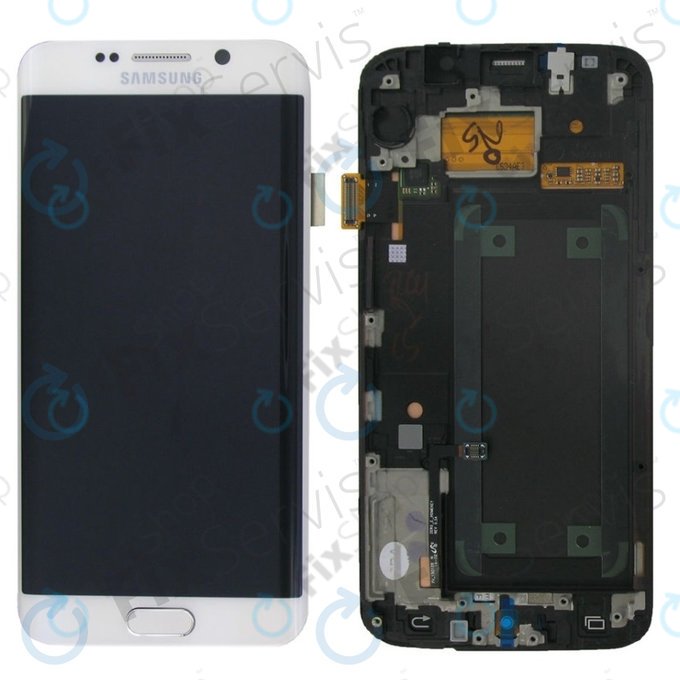 Samsung Galaxy S6 Edge G925F - LCD Kijelző + Érintőüveg + Keret (White Pearl) - GH97-17162B, GH97-17317B, GH97-17334B Genuine Service Pack