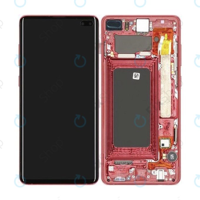 Samsung Galaxy S10 Plus G975F - LCD Kijelző + Érintőüveg + Keret (Cardinal Red) - GH82-18849H, GH82-18834H Genuine Service Pack