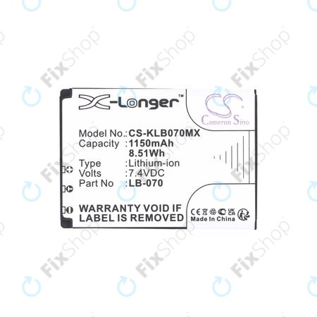 Akkumulátor Kodak PIXPRO S1, AZ651, AZ652, AZ901, 1150mAh, Li-Ion, 7.4V, LB-070, HQ