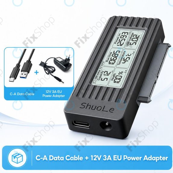 USB-C / USB 3.0 SATA adapter HDD/SSD-hez kijelzővel, 12V/3A EU