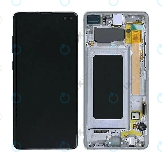 Samsung Galaxy S10 Plus G975F - LCD Kijelző + Érintőüveg + Keret (Prism Black) OLED