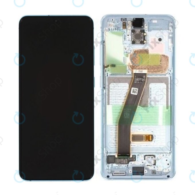 Samsung Galaxy S20 G980F - LCD Kijelző + Érintőüveg + Keret (Cloud Blue) - GH82-22123D, GH82-22131D Genuine Service Pack