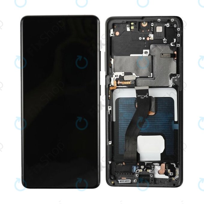 Samsung Galaxy S21 Ultra G998B - LCD Kijelző + Érintőüveg + Keret (Phantom Black) OLED