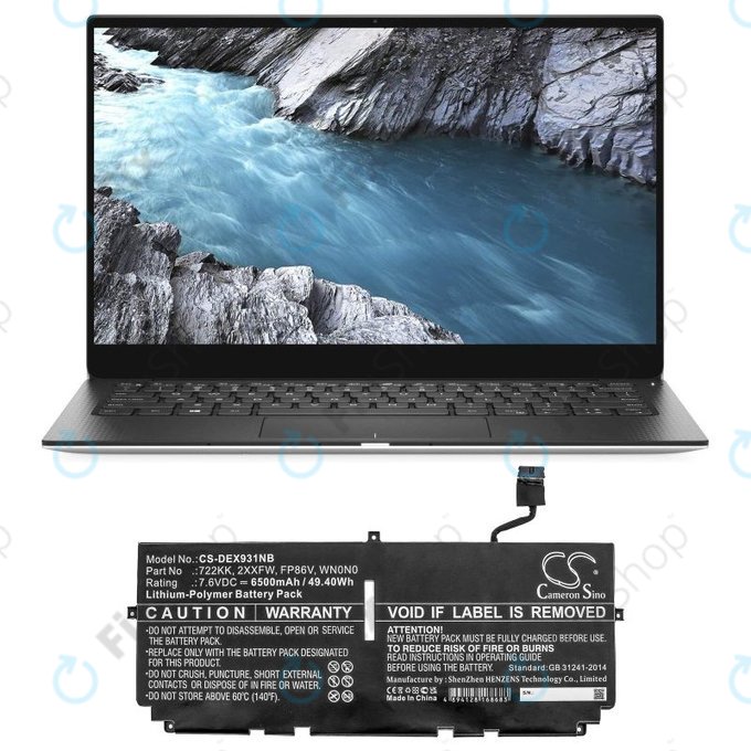 Akkumulátor Dell XPS 13 9300, 9380, 9310, 6500mAh, Li-Pol, 7.6V, 2XXFW, HQ