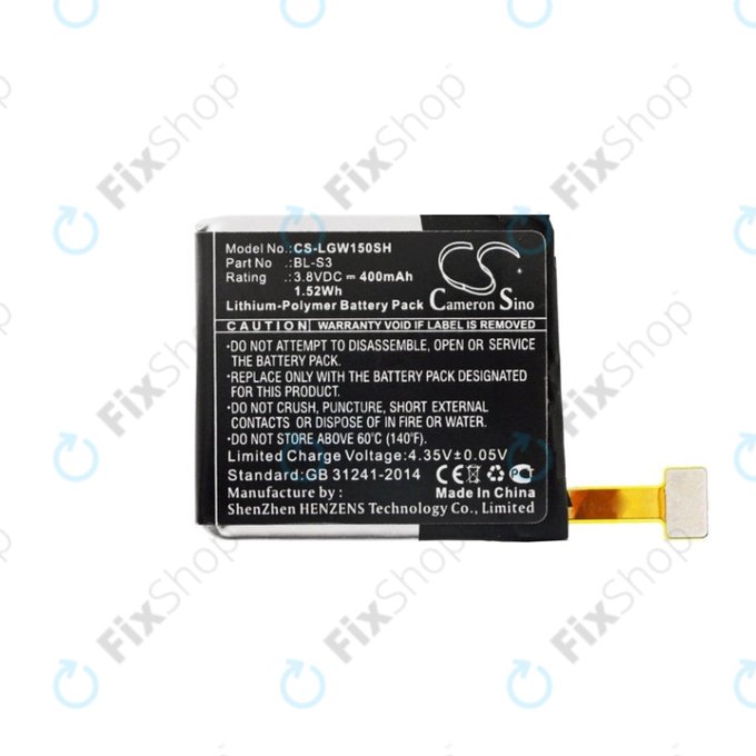 Akkumulátor LG W150, LG Watch Urbane, 400mAh, Li-Pol, 3.8V, BL-S3, HQ