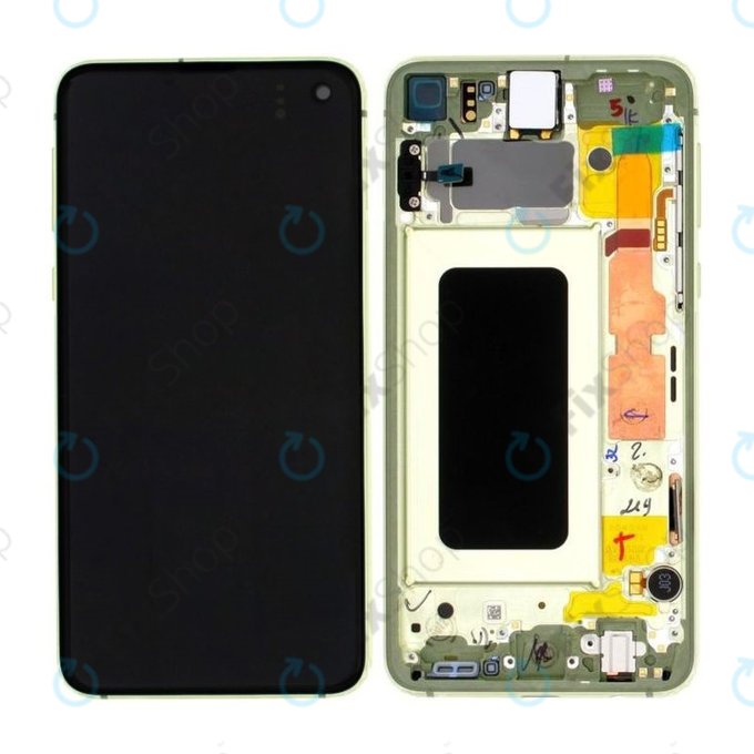 Samsung Galaxy S10e G970F - LCD Kijelző + Érintőüveg + Keret (Canary Yellow) - GH82-18852G, GH82-18836G Genuine Service Pack