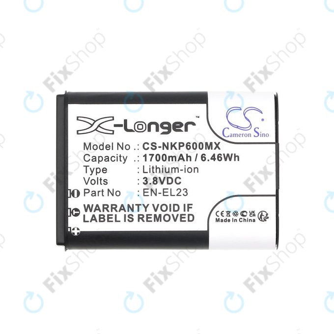 Akkumulátor Nikon Coolpix, 1700mAh, Li-Ion, 3.8V, EN-EL23, HQ