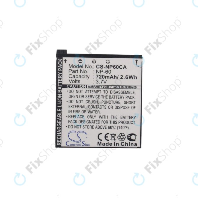 Akkumulátor Casio Exilim Zoom EX-Z19, EX-Z85, EX-Z9, 720mAh, Li-Ion, 3.7V, NP-60, HQ
