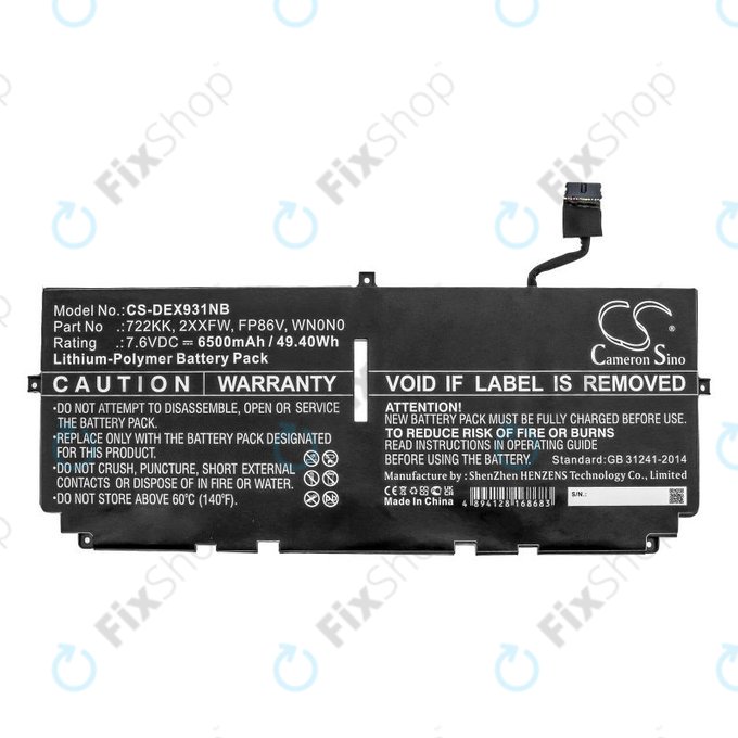 Akkumulátor Dell XPS 13 9300, 9380, 9310, 6500mAh, Li-Pol, 7.6V, 2XXFW, HQ