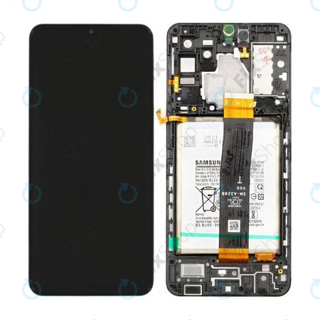 Samsung Galaxy A32 5G A326B - LCD Kijelző + Érintőüveg + Keret + Akkumulátor (Awesome Black) - GH82-25453A, GH82-25454A Genuine Service Pack