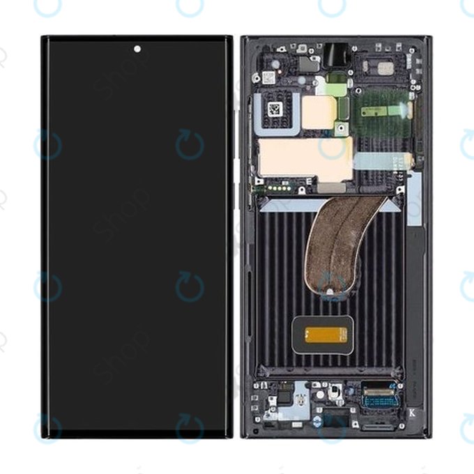 Samsung Galaxy S23 Ultra S918B - LCD Kijelző + Érintőüveg + Keret (Phantom Black) - GH82-30466A, GH82-30465A Genuine Service Pack