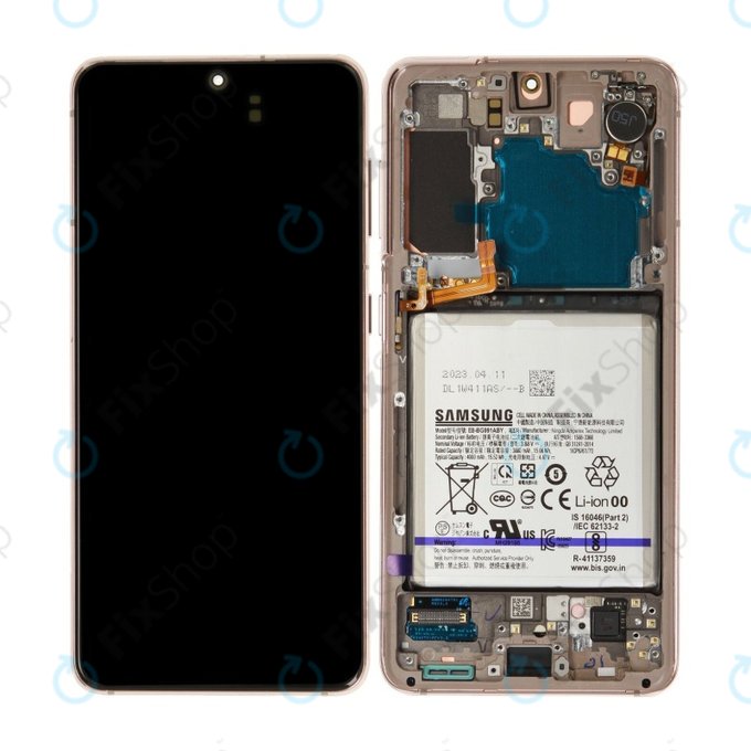 Samsung Galaxy S21 G991B - LCD Kijelző + Érintőüveg + Keret + Akkumulátor (Violet) - GH82-27254B Genuine Service Pack