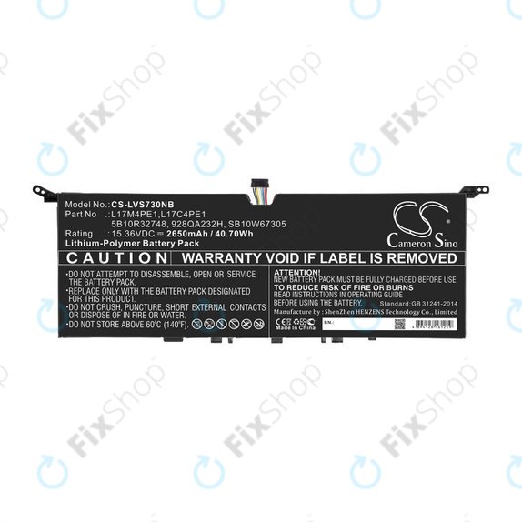 Akkumulátor Lenovo IdeaPad 730-13, 2650mAh, Li-Pol, 15.36V, 5B10R32748, HQ