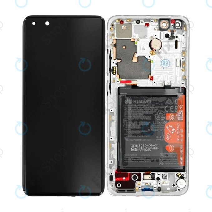 Huawei P40 Pro Plus - LCD Kijelző + Érintőüveg + Keret + Akkumulátor (White Ceramic) - 02353RBJ Genuine Service Pack