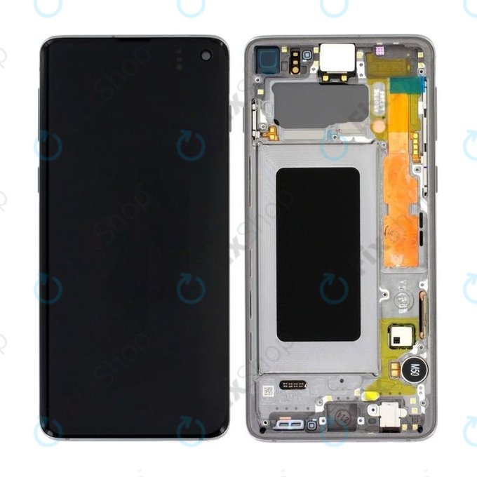 Samsung Galaxy S10 G973F - LCD Kijelző + Érintőüveg + Keret (Prism Black) - GH82-18850A, GH82-18835A, GH82-18860A Genuine Service Pack