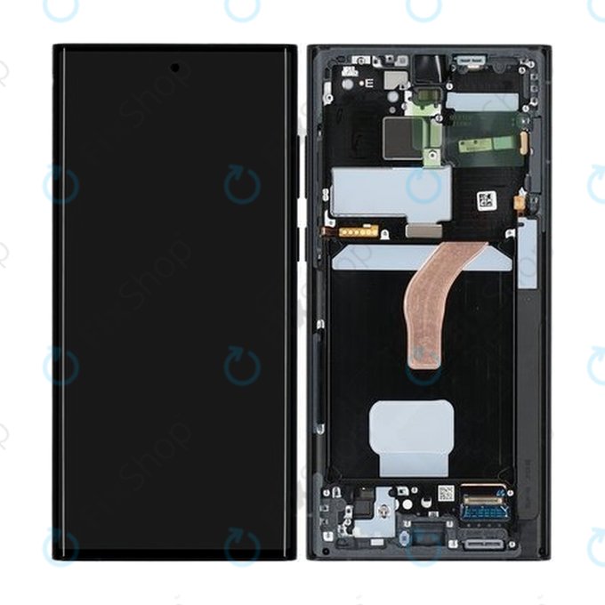 Samsung Galaxy S22 Ultra S908B - LCD Kijelző + Érintőüveg + Keret (Graphite) - GH82-27488E, GH82-27489E Genuine Service Pack