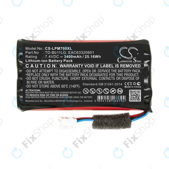 Akkumulátor LG Music Flow P7, Xboom Go PK7, 3400mAh, Li-Ion, 7.4V, TD-Bb11LG, HQ