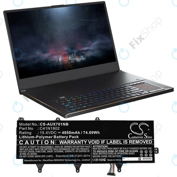 Akkumulátor Asus Zephyrus Gx701, Rog Zephyrus S Gx701, Rog Gx701, 4850mAh, Li-Pol, 15.4V, C41N1802, HQ