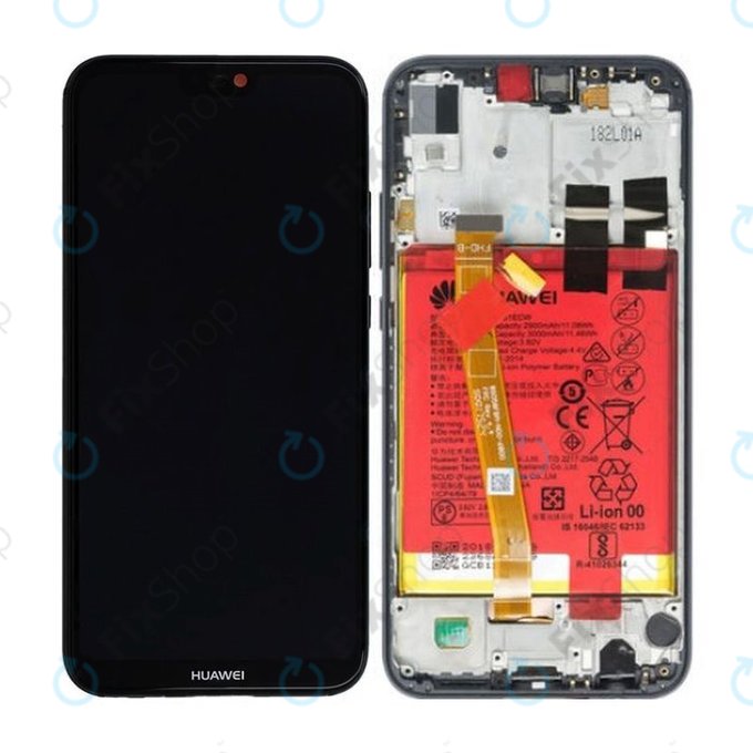 Huawei P20 Lite - LCD Kijelző + Érintőüveg + Keret + Akkumulátor (Midnight Black) - 02351XTY, 02351VPR