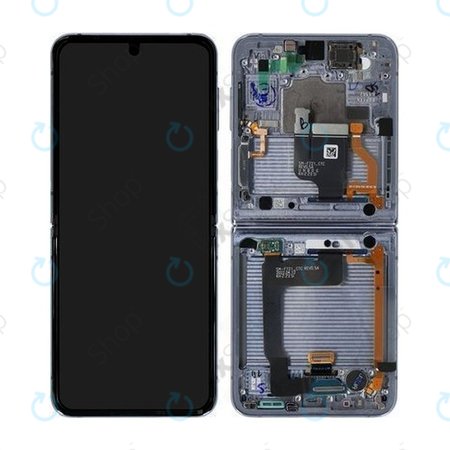 Samsung Galaxy Z Flip 4 F721B - LCD Kijelző + Érintőüveg + Keret (Blue) - GH82-29440D, GH82-30238D, GH82-30239D, GH82-29441D Genuine Service Pack