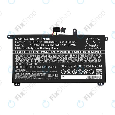 Akkumulátor Lenovo ThinkPad P51s, P52s, T570, T580, 2050mAh, Li-Pol, 15.28V, 00UR891, HQ
