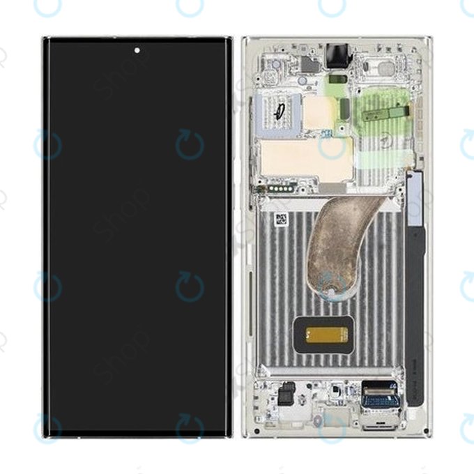 Samsung Galaxy S23 Ultra S918B - LCD Kijelző + Érintőüveg + Keret (Cream) - GH82-30466B, GH82-30465B Genuine Service Pack