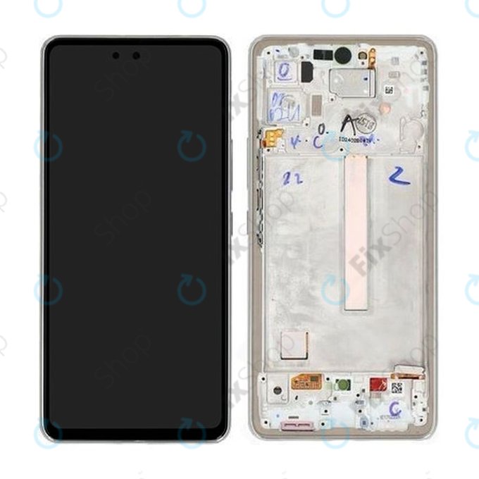 Samsung Galaxy A53 5G A536B - LCD Kijelző + Érintőüveg + Keret (Awesome White) - GH82-28024B, GH82-28025B Genuine Service Pack