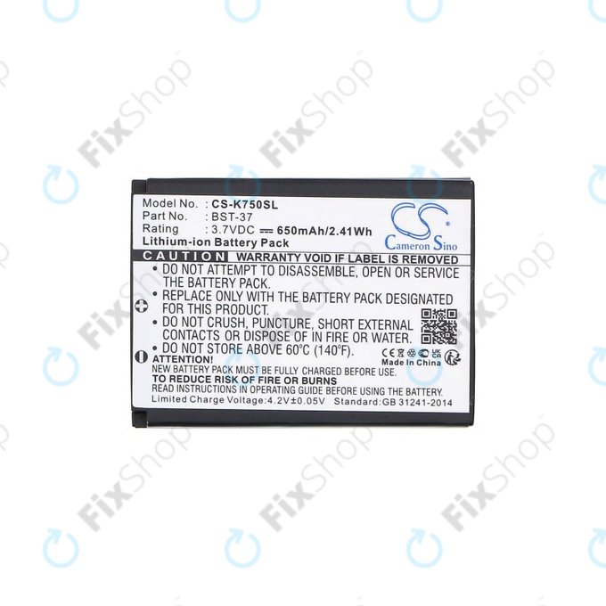 Akkumulátor Sony Ericsson, 650mAh, Li-Ion, 3.7V, BST-37, HQ