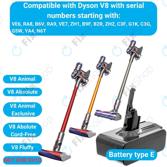 Dyson V8 - Akkumulátor 215681, PM8-US-HFB1497A Li-Ion 21.6V 5000mAh HQ