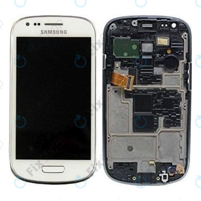 Samsung Galaxy S3 Mini i8190 - LCD Kijelző + Érintőüveg + Keret (White) - GH97-14204A Genuine Service Pack
