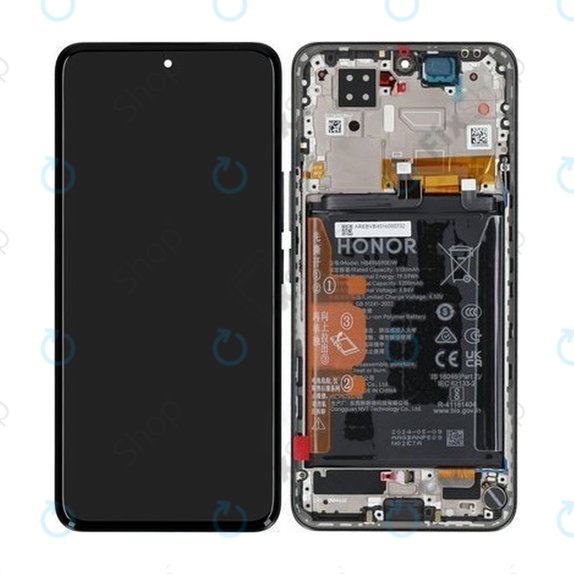 Honor 200 - LCD Kijelző + Érintőüveg + Keret + Akkumulátor (Black) - 0235AKHV Genuine Service Pack