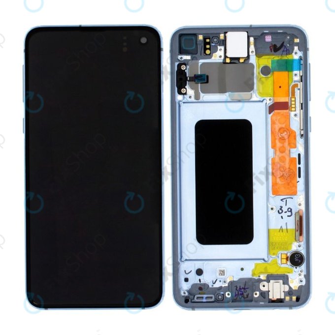 Samsung Galaxy S10e G970F - LCD Kijelző + Érintőüveg + Keret (Prism Blue) - GH82-18852C, GH82-18836C Genuine Service Pack