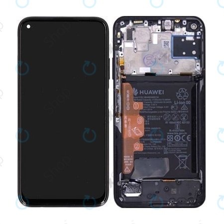 Huawei P40 lite - LCD Kijelző + Érintőüveg + Keret + Akkumulátor (Midnight Black) - 02353KFU Genuine Service Pack