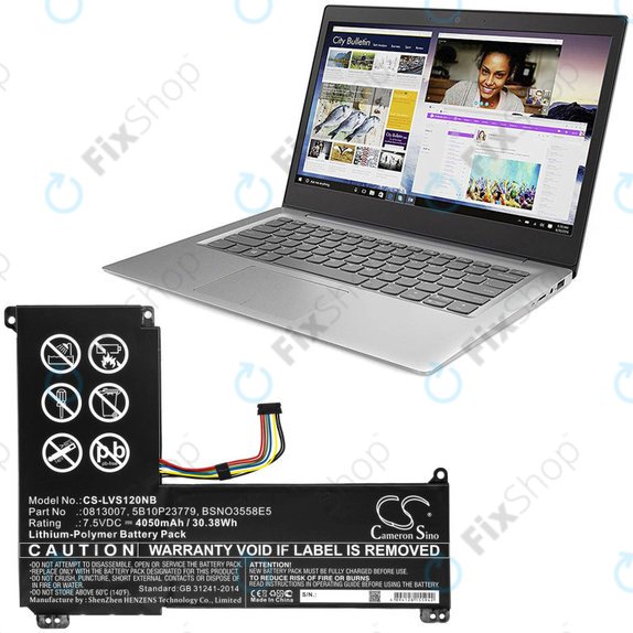 Akkumulátor Lenovo IdeaPad 120S, 4050mAh, Li-Pol, 7.5V, 0813007, HQ