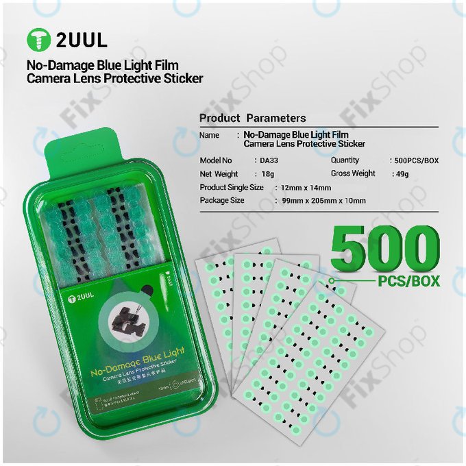 Kamera lencsevédő matrica kékfény szűrővel, 2UUL DA33, 500db/csomag