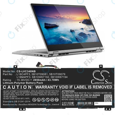 Akkumulátor Lenovo Ideapad C340, Ideapad Flex, 2850mAh, Li-Pol, 15.36V, L18C4PF3, HQ