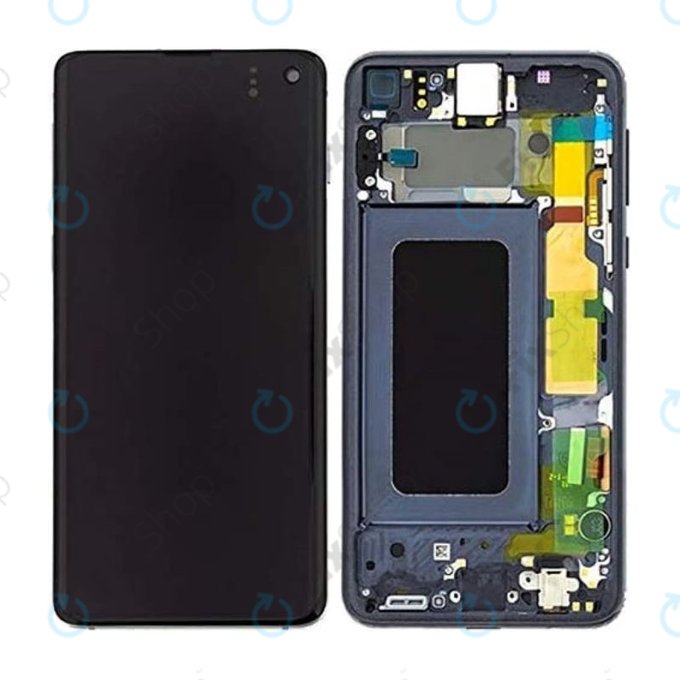 Samsung Galaxy S10e G970F - LCD Kijelző + Érintőüveg + Keret (Prism Black) OLED
