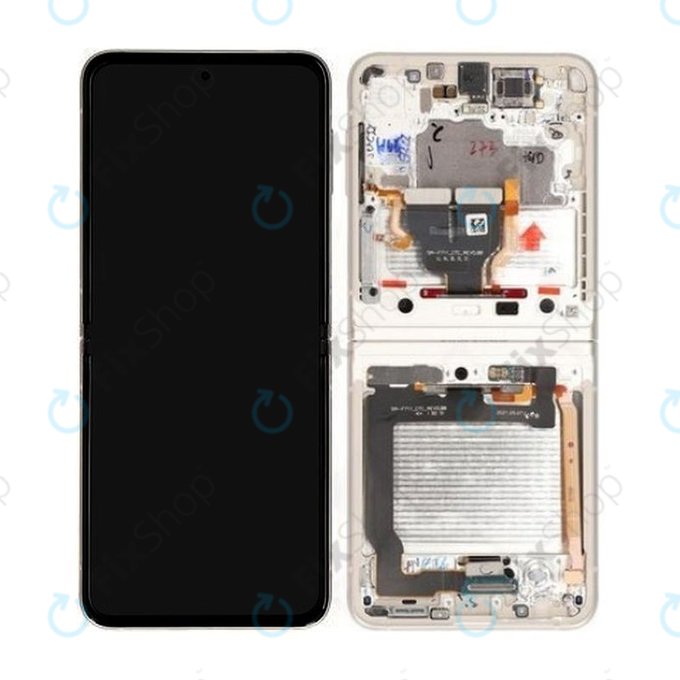 Samsung Galaxy Z Flip 3 F711B - LCD Kijelző + Érintőüveg + Keret (Cream) - GH82-27243B, GH82-27244B Genuine Service Pack