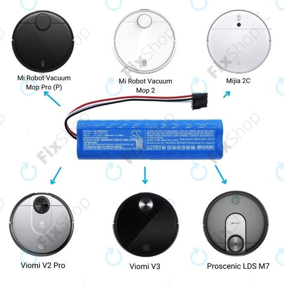 Xiaomi Mi Robot Vacuum Mop Pro (P), 2 (Mijia 2C), Viomi V2 Pro, Proscenic LDS M7 - Akkumulátor STYJ02YM, MH1-4S1P-SC Li-Ion 14.4V 2600mAh HQ