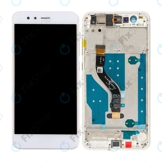 Huawei P10 lite - LCD Kijelző + Érintőüveg + Keret (Pearl White) TFT